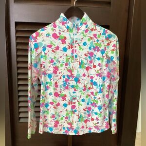 IBKUL White Long-Sleeve Splash Print Zip Mock Neck Jacket
